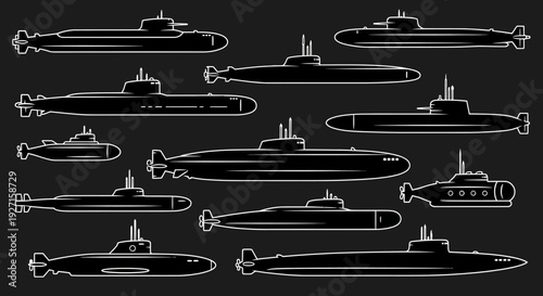 Collection of Submarine Silhouettes: Military, Research, and Passenger Vessels
