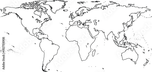 Minimalist world map outline vector illustration featuring global continents and borders for geography education travel planning international business and logistics tracking design.