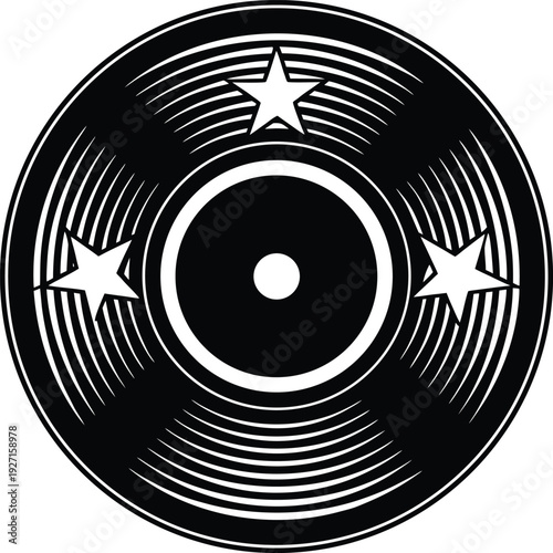 A black and white image of a vinyl record with a white background
