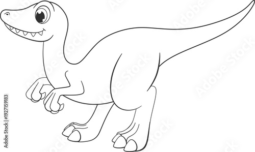 Velociraptor character drawing. Happy reptile creature. Funny dinosaur