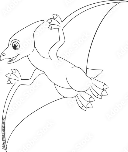 Pteranodon drawing. Flying dinosaur coloring book element