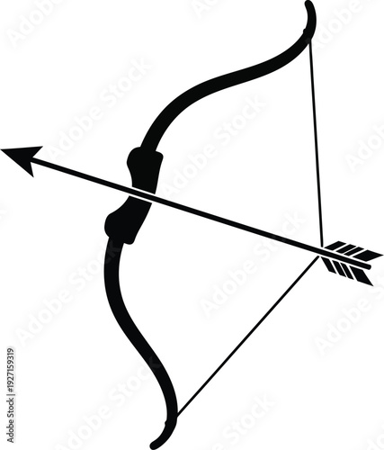 A sleek black bow and arrow illustration showcasing a dynamic pose on transparent background silhouette high quality professional detailed modern elegant