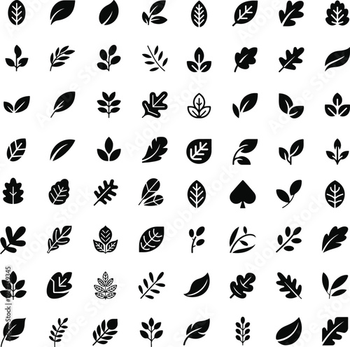 Modern Botanical Leaf Line Icon Set Vector Collection