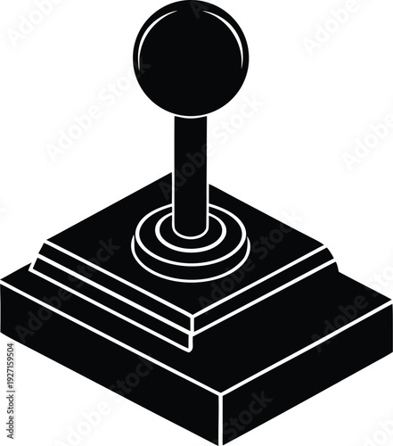 A black and white image of a joystick