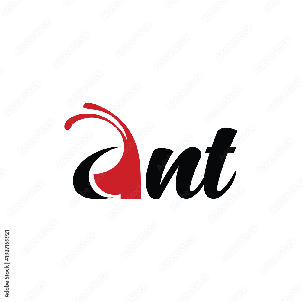 Obraz premium Creative Ant Lettering Logo with Red and Black Abstract Ant Head Element on White