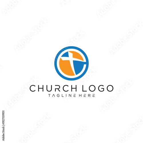 Free Download Church Logo with Cross Symbol in Blue and Orange Circle Over Placeholder Text - GFXLoad