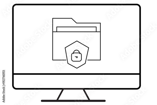 Data Security: A sleek computer monitor displays a secure folder icon, symbolizing data protection and privacy in a digital world. 