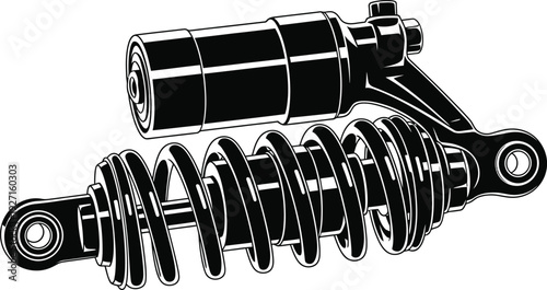 A detailed black silhouette of a motorcycle rear shock absorber showcasing its components on transparent background high quality professional modern elegant