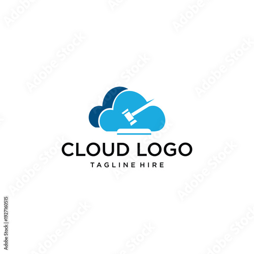 Blue cloud logo with gavel, legal, law, justice, auction, business, technology, secure concept