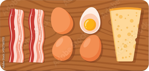Breakfast food arrangement featuring bacon strips eggs and a glass of orange juice presented as a silhouette on transparent background