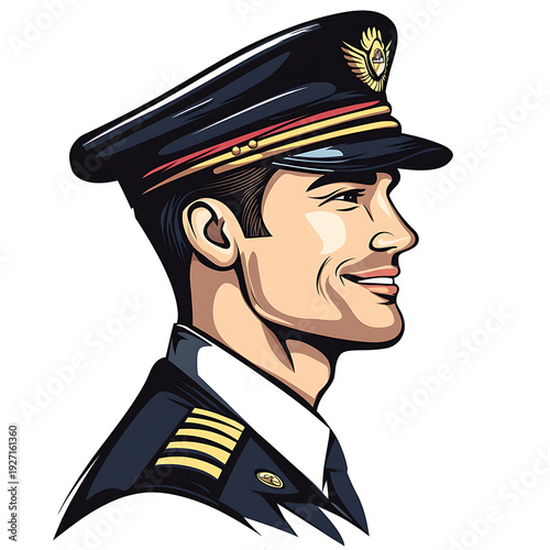 Cheerful airliner pilot in cartoon style