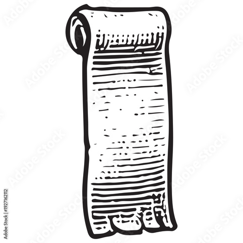 Vintage Tight Single Rolled Scroll Vector Icon Black Line Art Manuscript