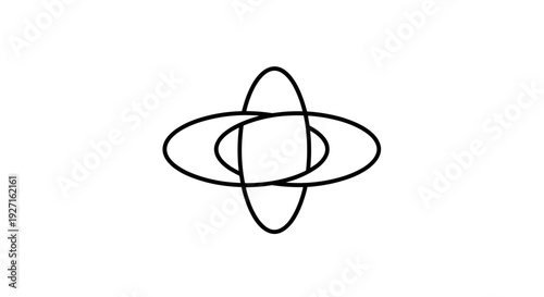 Simple Black Line Art Atom Symbol Design.