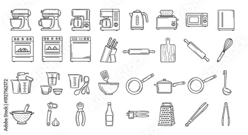 Kitchen Utensils and Appliances Icons Set 1.