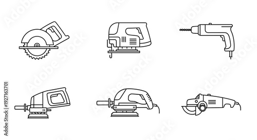Collection of Various Power Tools Illustrated.