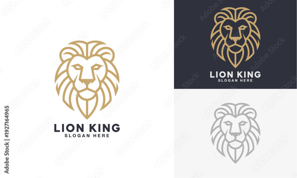 Fototapeta premium Lion King logo designs displayed on various colored backgrounds showcasing different visual styles and typography