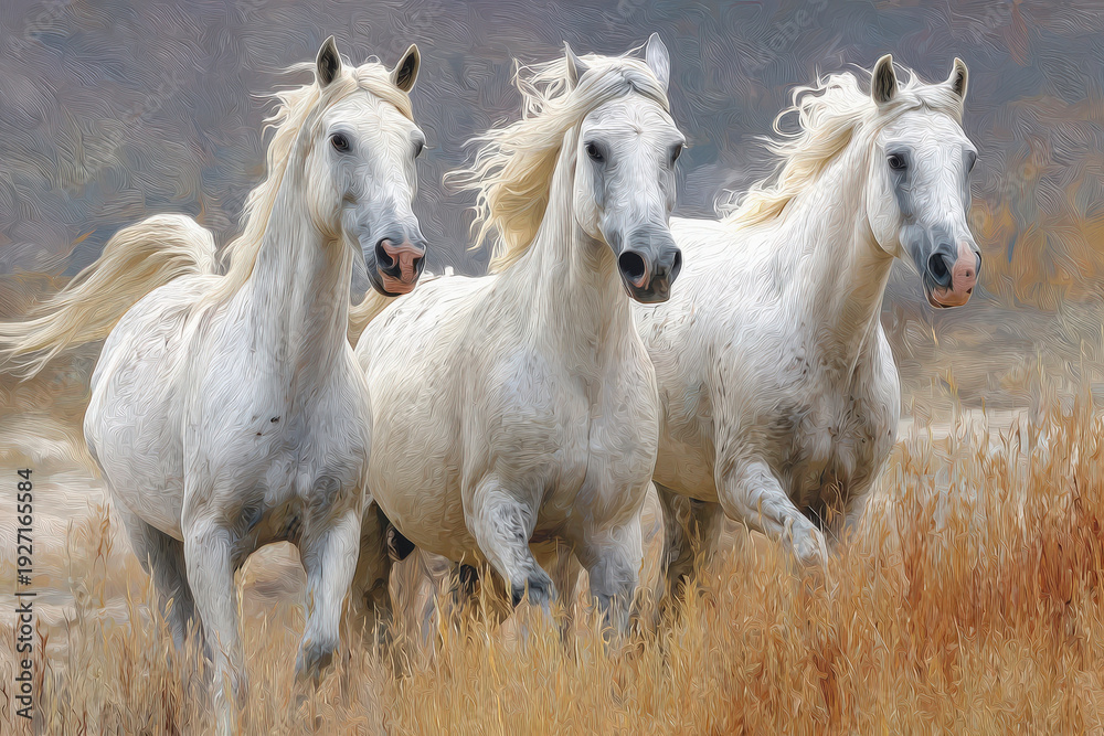 Obraz premium White Arabian horses stampede
