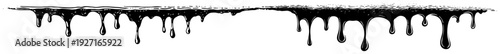 Dripping black liquid paint or blood border element on white background