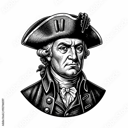 Historical Figure Portrait in Tricorn Hat.