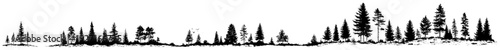 Panoramic forest skyline with various pine trees silhouette