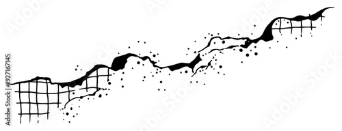 Abstract grunge splash with dripping grid pattern