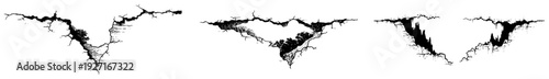 Set of hand drawn ground cracks with vegetation showing earth cross sections