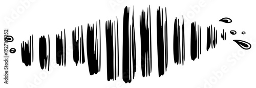 Abstract sound wave illustration with thick vertical ink strokes and droplet accents