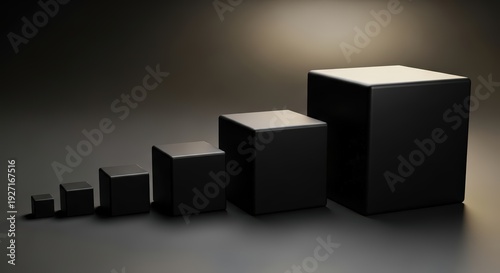 Black Geometric Cubes Growth Concept Abstract 3D Minimal Background