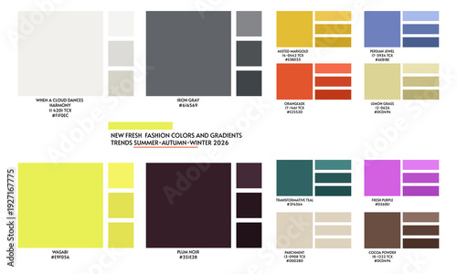 ACTUAL FRESH New fashion color trend summer autumn season 2026 2027. Color palette forecast of the future color trend