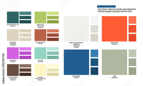 ACTUAL FRESH New fashion color trend summer autumn season 2026 2027. Color palette forecast of the future color trend
