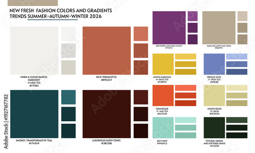 ACTUAL FRESH New fashion color trend summer autumn season 2026 2027. Color palette forecast of the future color trend