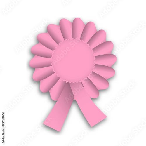This 3D vector illustration features a vibrant pink cockade showcasing a circular shape with curled edges, perfect for use in festive decorations and award ceremonies.
