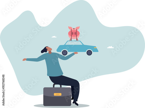 Saving money to buy new car, expense or budget for car maintenance service, debt or car loan.human life and situation.