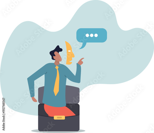 Dishonesty, lies or scam, fraud or fake hiding behind disguise mask, business cheating or suspicion false or fake news .human life and situation.