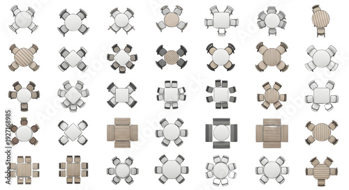 Small Table Top View Vector Collection – Furniture Sets for Interior Floor Plans