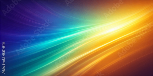 Bright abstract colorful background with rainbow waves and sunny light energy in blue, orange, yellow and green tones