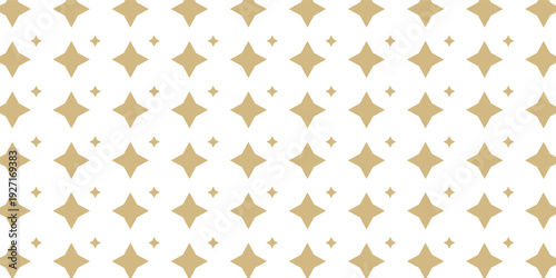 Golden vector seamless pattern with small diamond shapes, stars, rhombuses, dots. Abstract gold and white geometric texture. Simple minimal repeat background. Subtle luxury design for decor, wallpaper