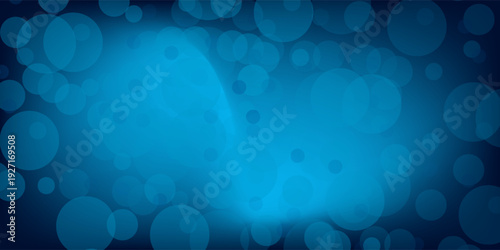 Shiny blue bokeh background with circles and flashes