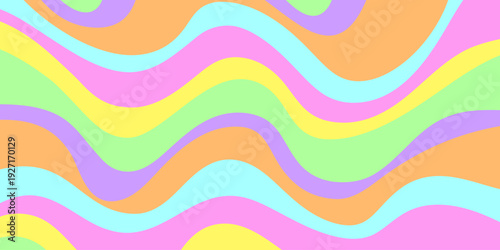 Cool Pastel Wavy Background. Abstract Groovy Curvy Pattern. Cute Psychedelic Flow Texture.
