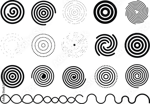 abstract black and white spiral and swirl design elements collection