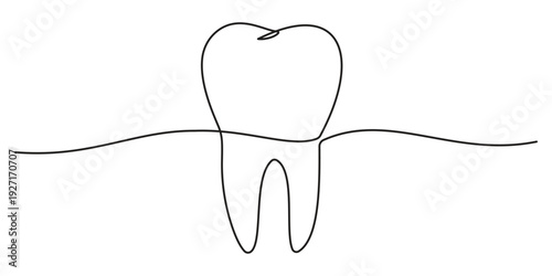Tooth. Drawing in one line art style with editable black stroke