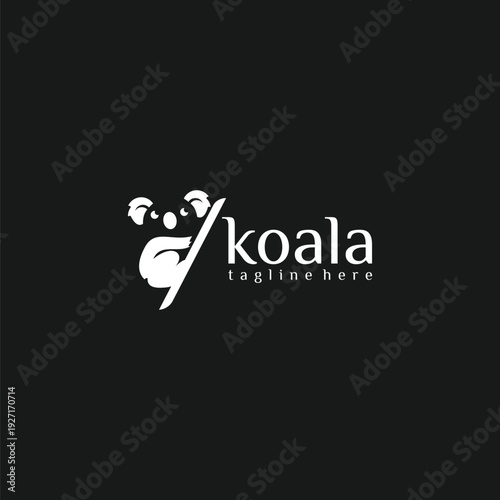 Unique White Koala Bear Head Logo with Abstract Negative Space Design on a Dark Background