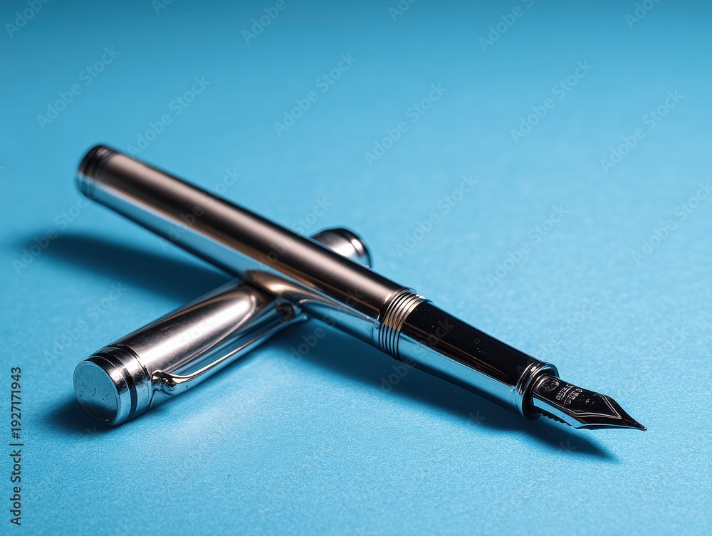 Fototapeta premium fountain pen silver isolated on a blue background
