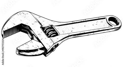 Detailed illustration of an adjustable wrench, perfect for mechanical tasks and repairs.