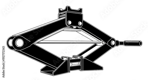 Detailed illustration of a mechanical scissor jack for automotive use.