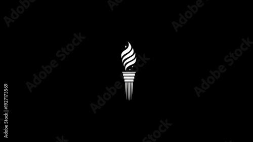 A white torch design against a black background. Simple, elegant, and symbolizes illumination