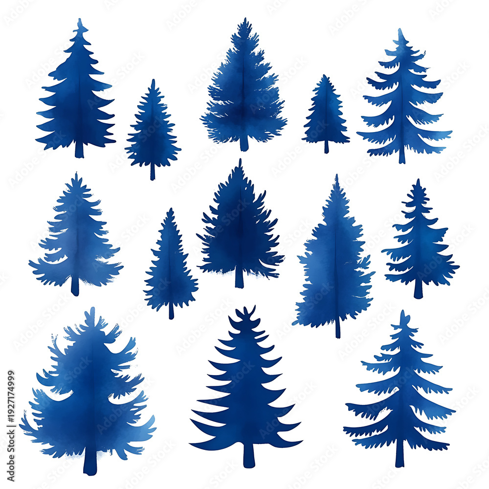Fototapeta premium Green Silhouette Cartoon Pine Trees Vector Set
