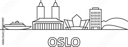 Oslo norway city skyline outline with city name typography urban vector illustration