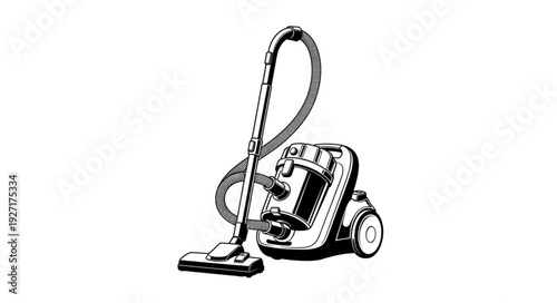 Detailed illustration of a vacuum cleaner, ready for cleaning tasks, drawing style.