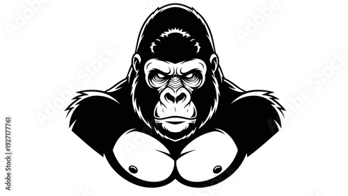 Fierce Gorilla Portrait, Black and White, Powerful Ape King, Majestic Wildlife